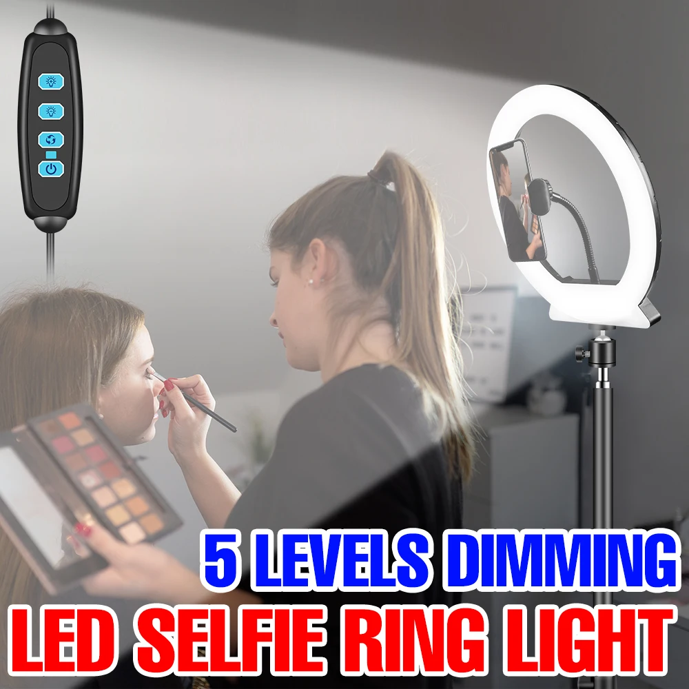 

Selfie Lamp LED Ring Light With Tripod Photography Fill Lights USB Dimmable Round Lamps For Tiktok Video Live Makeup Ringlight