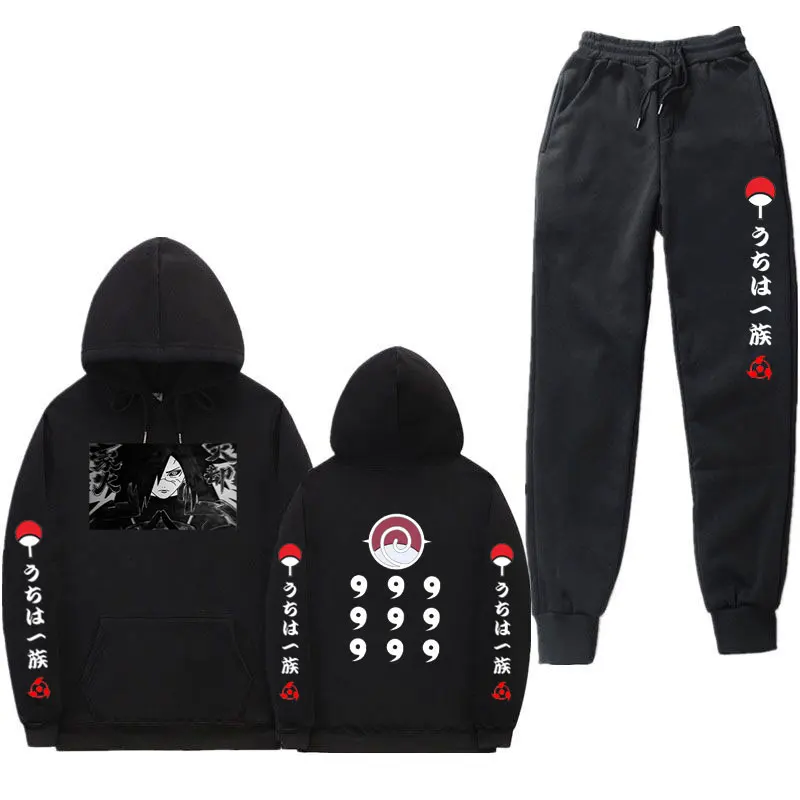 Осенне-зимние флисовые толстовки и спортивные штаны костюмы с худи в японском