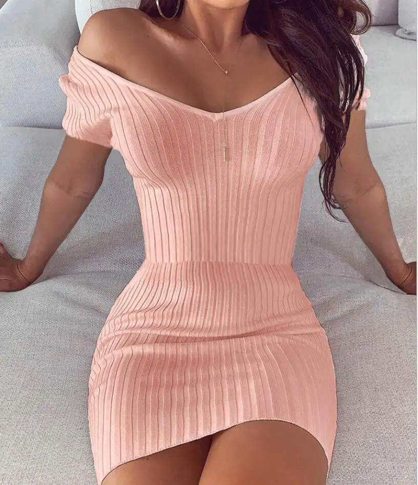 Женское платье карандаш с V образным вырезом коротким рукавом и высокой