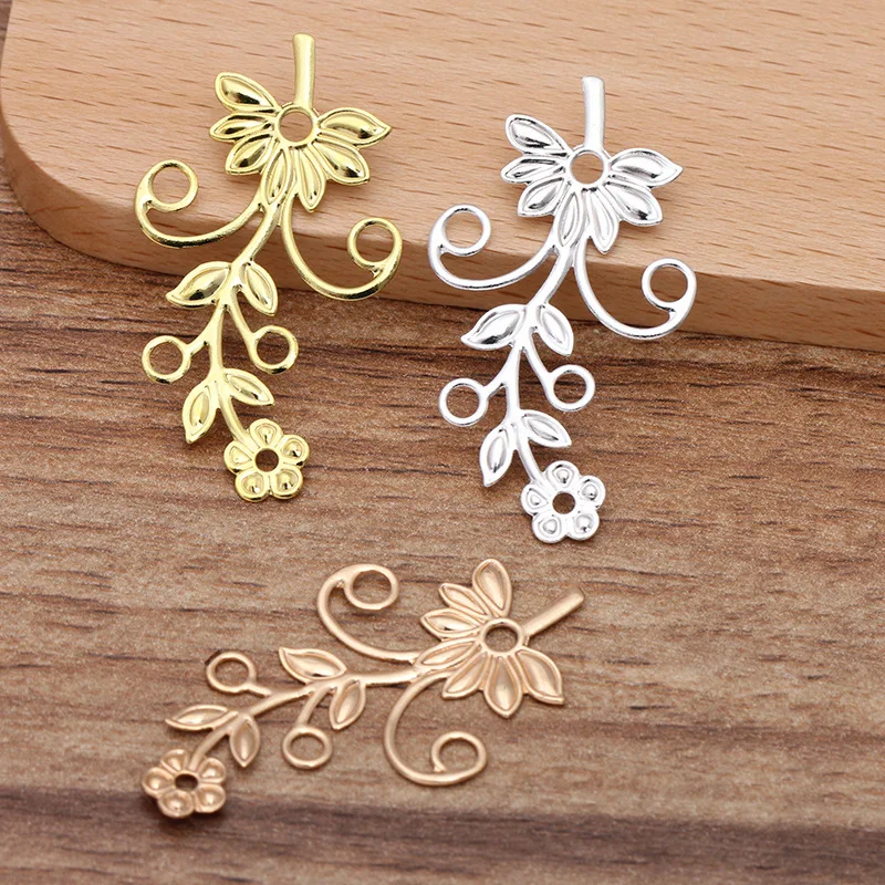 

100pcs 40x22mm Gold /Silver Plated Metal Brass Filigree Flower Slice Charms Base Setting DIY Handmade Jewelry Findings