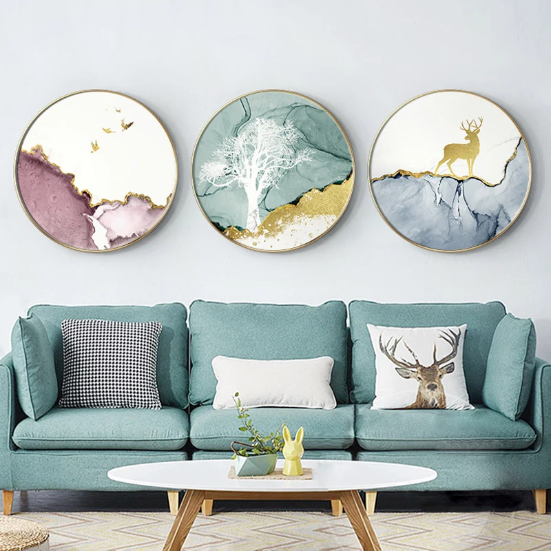 

Abstract Colorful Circle Canvas Painting Golden Landscape Poster Print Animal Wall Art Pictures For Living Room Aisle Home Decor