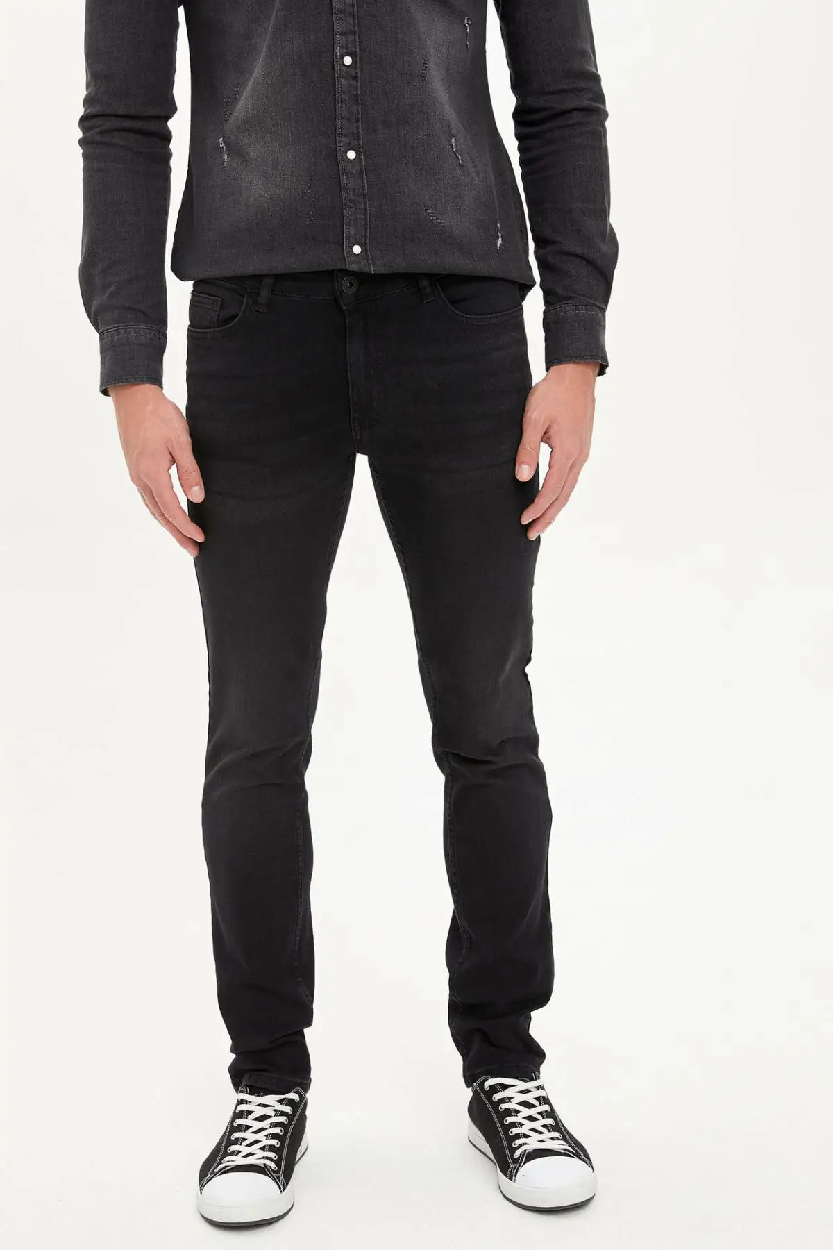 Дефакто Модные мужские черные эластичные джинсы хлопковые джинсовые штаны