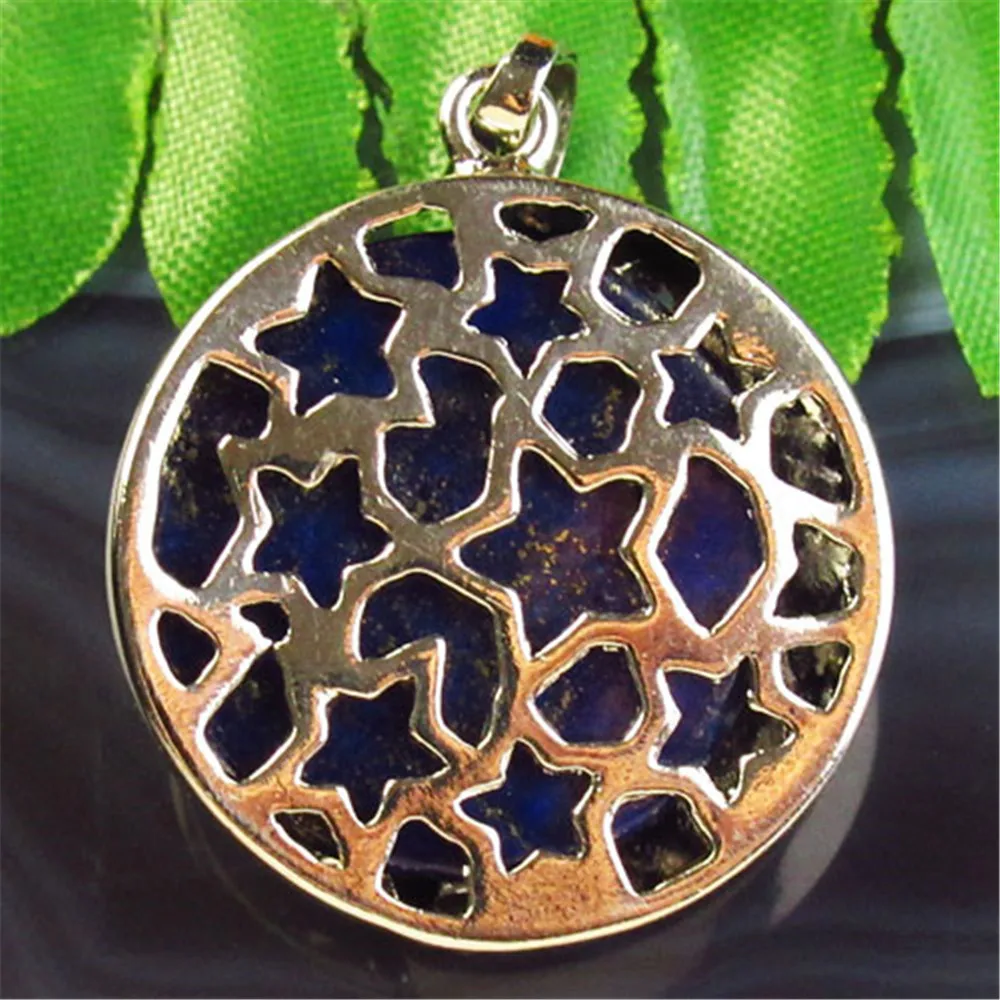 

Wrapped Pave Crystal Natural Lapis Lazuli Round Pendant Bead 25x10mm