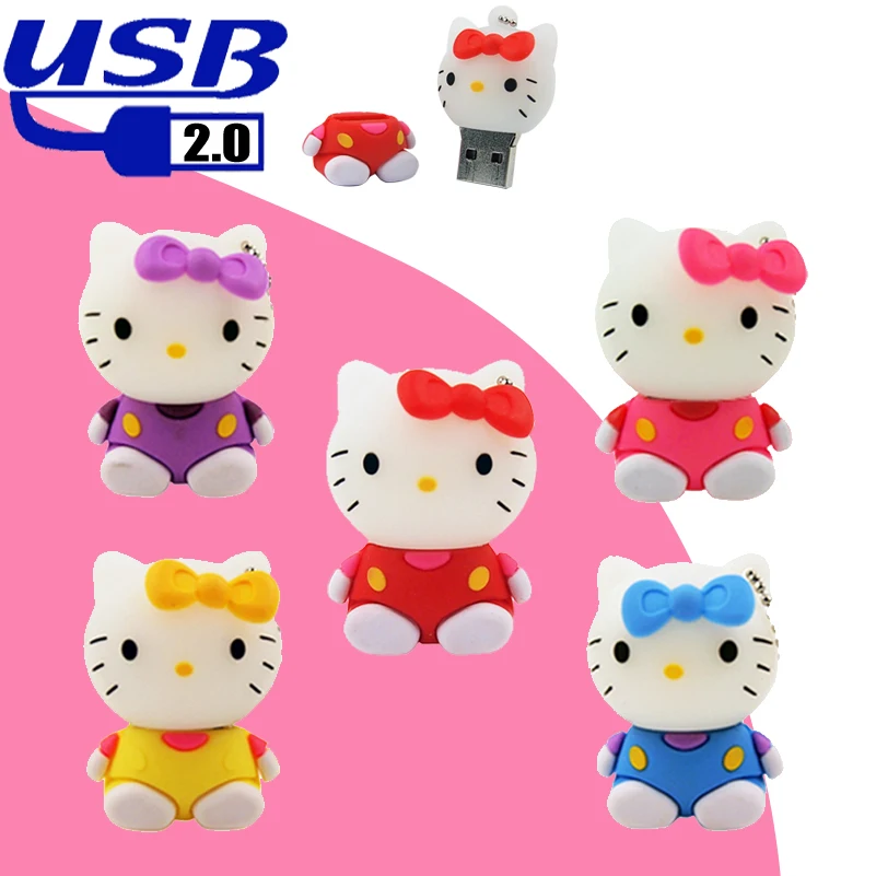 Креативный Usb 2 0 мультяшный флеш накопитель Hello Kitty 32 ГБ 64 128 МБ милые флешки с