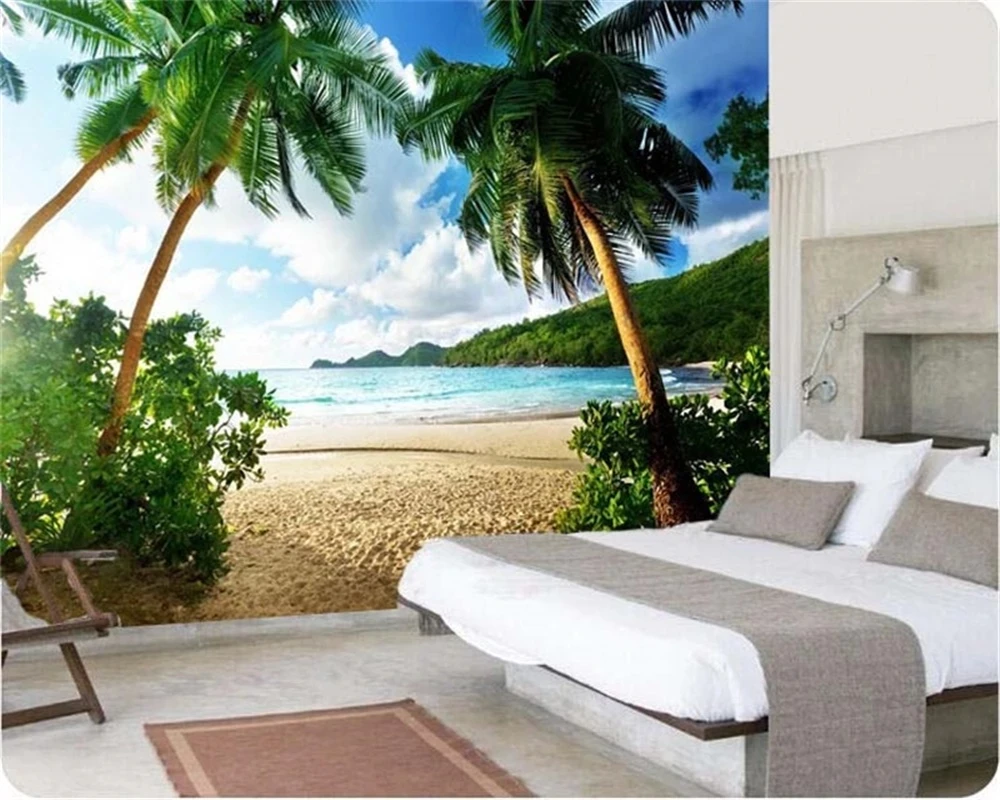 Custom Size photo High quality 3d Self Adhesive wallpaper Sea palm beach island Travel TV sofa background bedroom large murals |