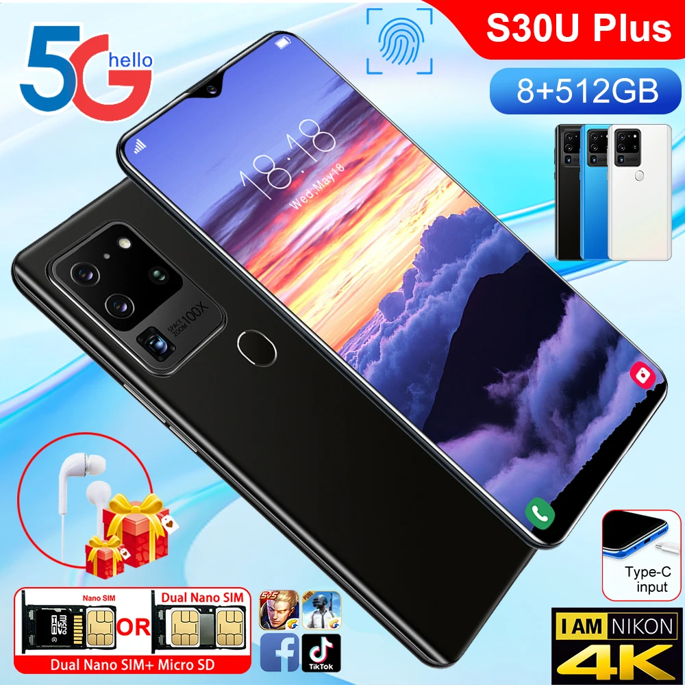

S30U Plus 6.8Inch 8GB 512GB Smartphones 18MP+32MP Android 10 4800mAh Ten Core Really MTK6889 5G Dual SIM Global Version Telefon