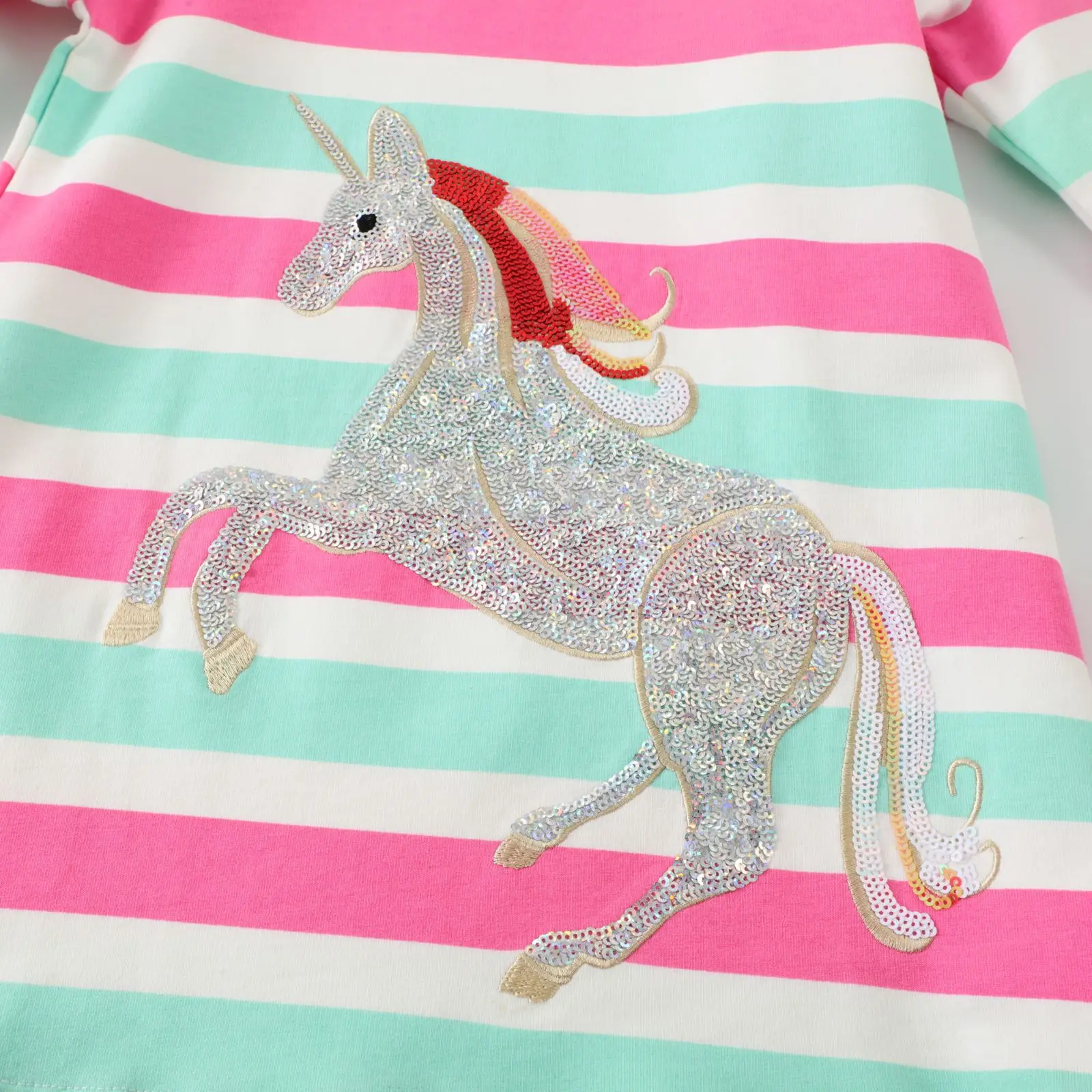 

Kids Girls Unicorn Dress Rainbow Hooded Dresses 2021 New Arrival Children Casual Sequins T-shirt Dress Autumn Winter Clothing