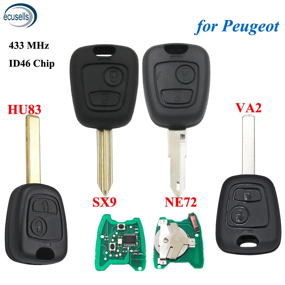 Ключ транспондера с чипом ID46 433 МГц для Peugeot 206 307 Partner Expert Boxer VA2 HU83 SX9 NE72 Blade|Ключ от