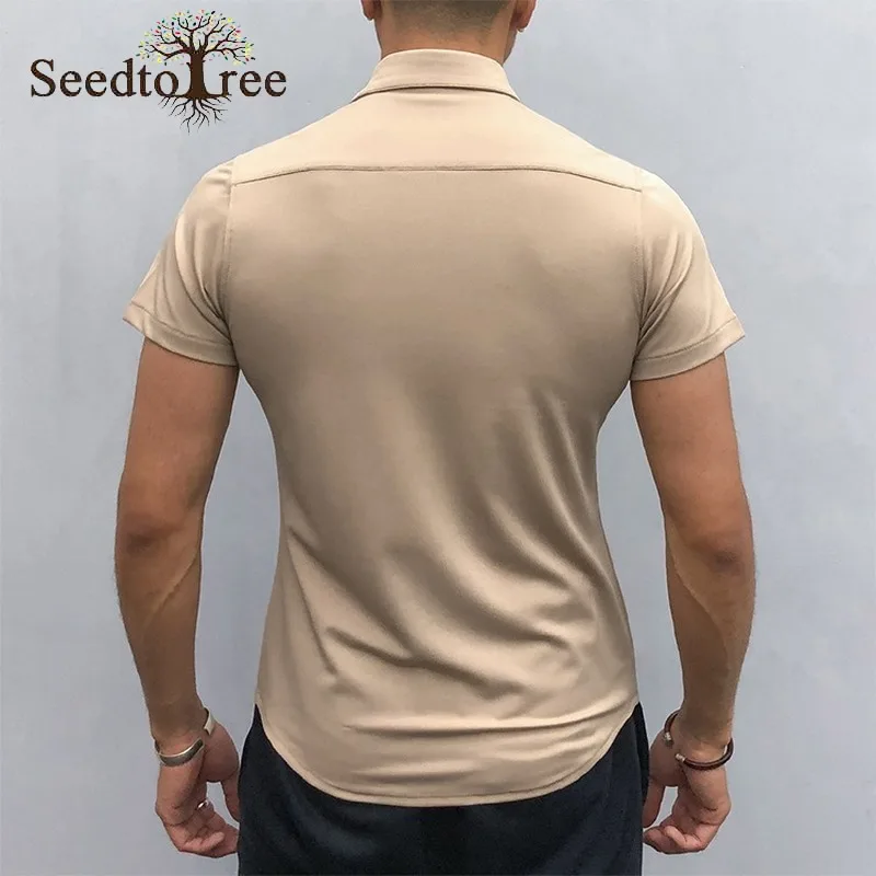 

Summer Men's Short Sleeved Shirt Solid Color Lapel Sports Casual Shirt