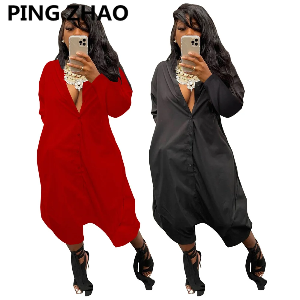 

PING ZHAO Women Playsuit Solid Cross Harem Loose Playsuits Fashion Casual Rompers Stylish One Piece Overalls Fall