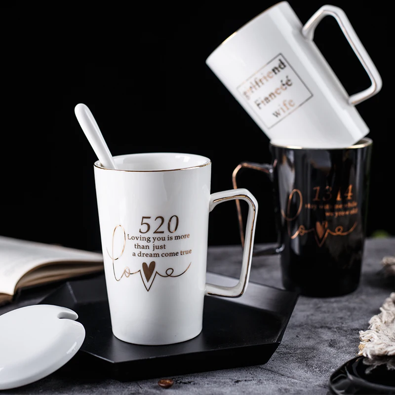 Керамическая кружка высокого качества с золотым рисунком Офисная керамическая