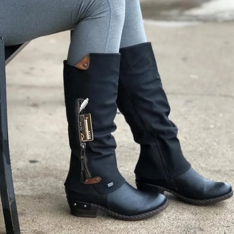 

43 large women's Boots New Fashion heavy heel side zipper Knight boots in autumn and winter 2020