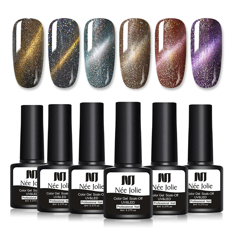 NEE JOLIE 1 бутылка 8 мл 3D кошачий глаз серии УФ гель для ногтей Замачивание от Гель лак