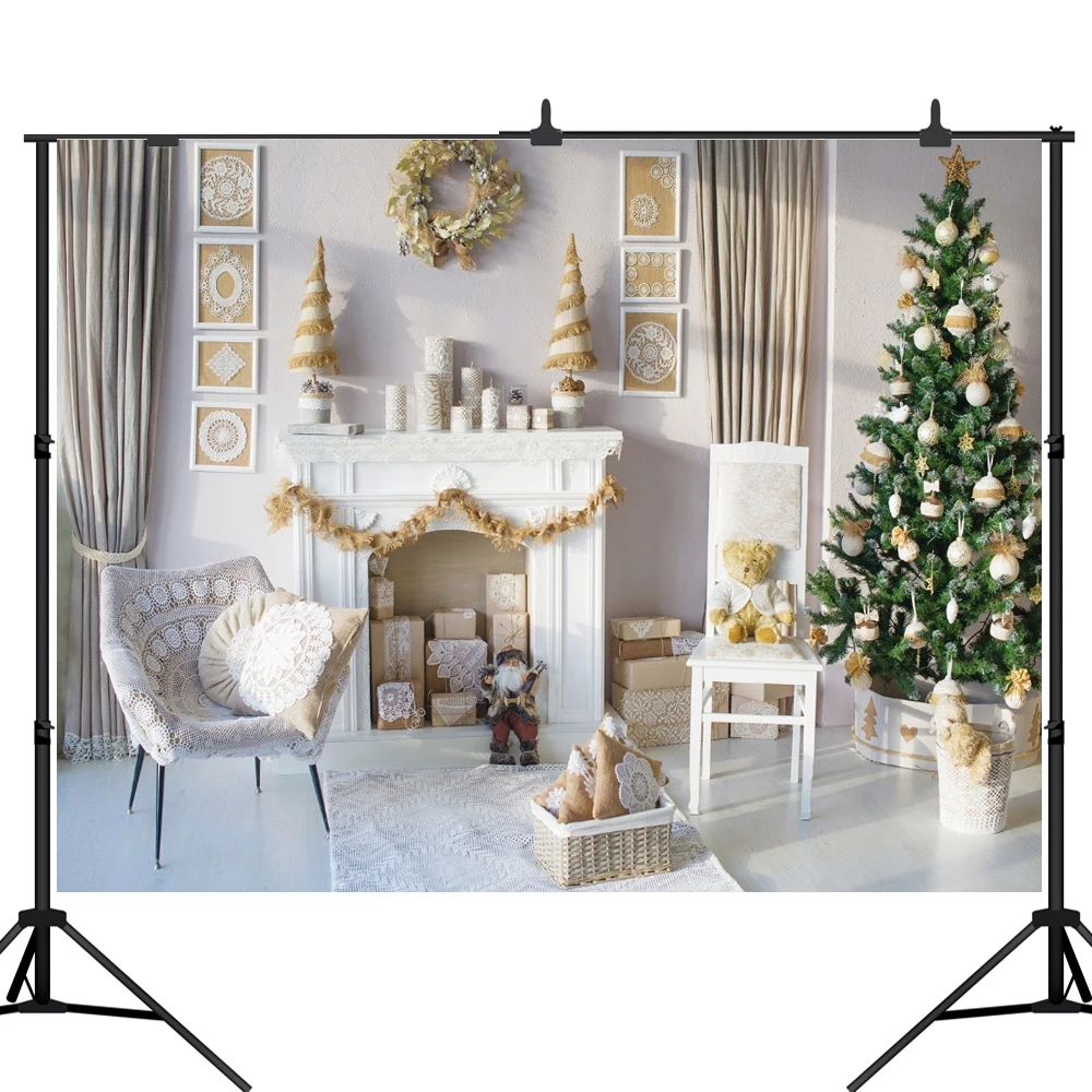 

Lyavshi Photography Background Christmas Tree Gift Fireplace backdrop Photocall Shoot Photobooth Photo Studio