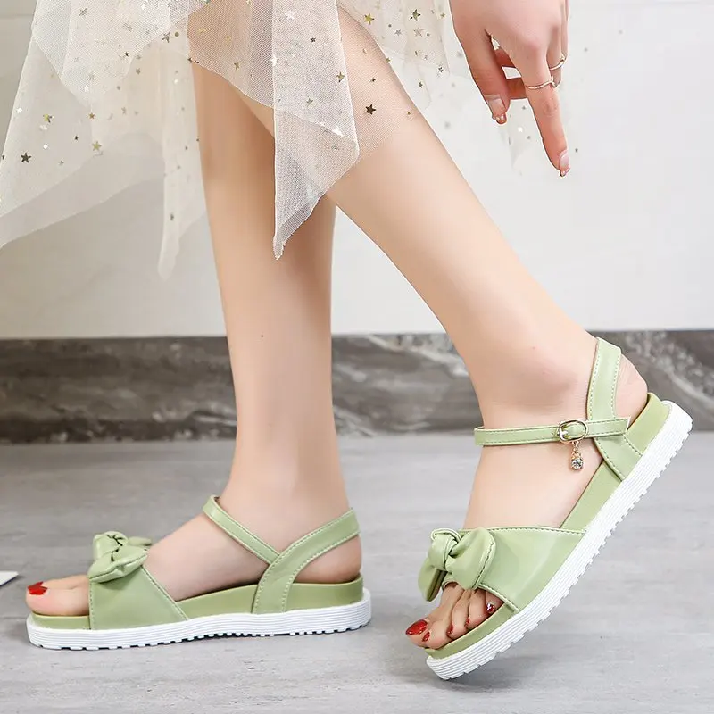 

All-Match Low Sandals Woman Leather Clear Heels Suit Female Beige Espadrilles Platform 2021 Summer Bow Shoes Muffins shoe Low-he