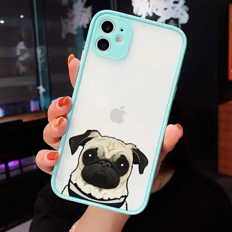 

CARTOON Pug Dog French Bulldog Phone Case Matte Transparent for iPhone 7 8 11 12 s mini pro X XS XR MAX Plus cover funda