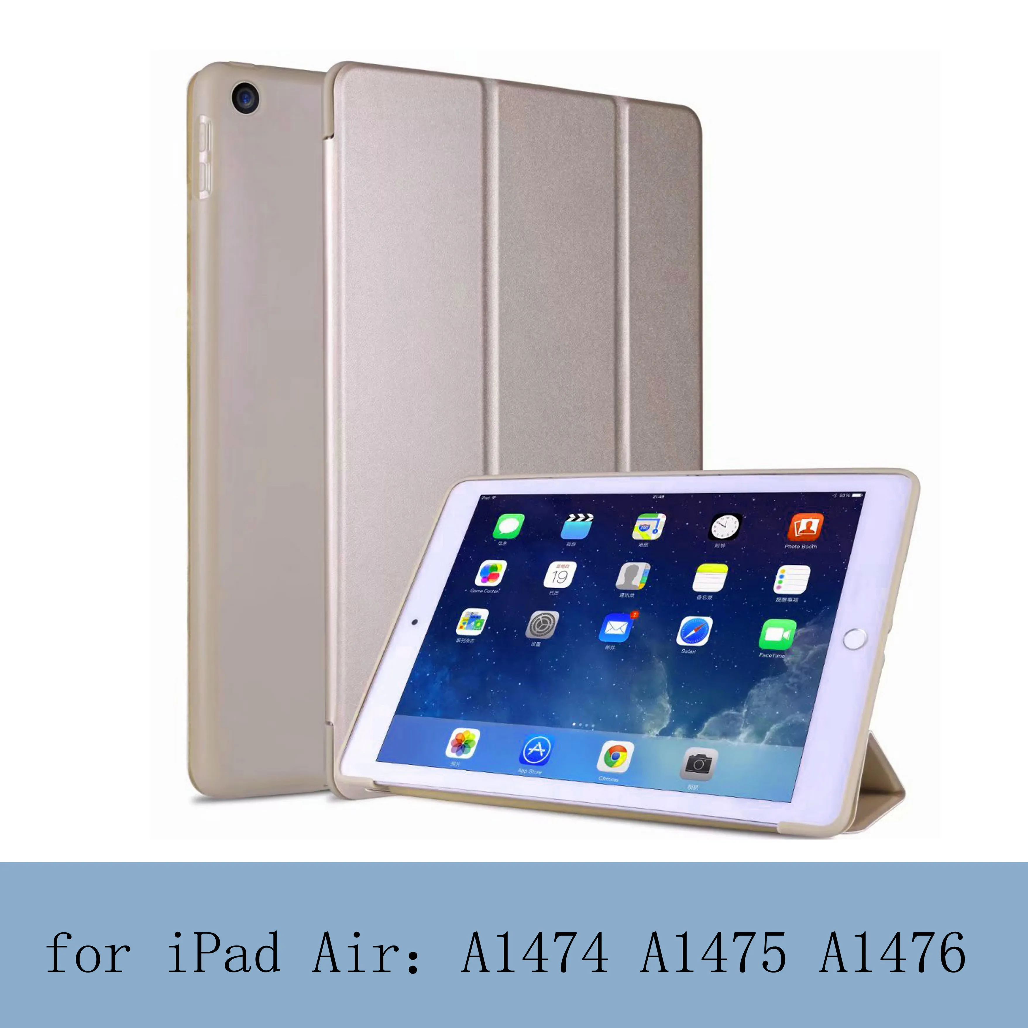 Чехол для iPad 9,7 / 6-го поколения Air 1 2 из искусственной кожи с магнитной застежкой на переднюю панель Smart sleep wake up - Цвет: gold-L-FW-Air1