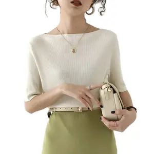 Рубашки женские трикотажные, летние, в рубчик, T01, 2020