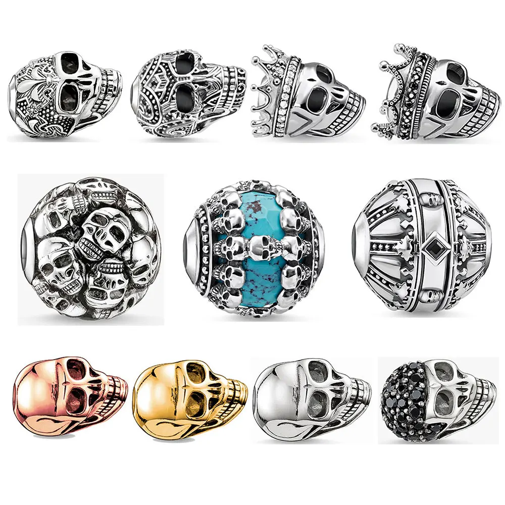Бусины-шармы с черепом королева лилии корона синий натуральный камень серебро 925