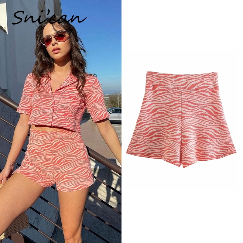 

Snican Orange Zebra Female Knitted Shorts Za Women 2021 Spring Summer Uniform Office Ladies Casual Pantalon Capris Bottom Femme