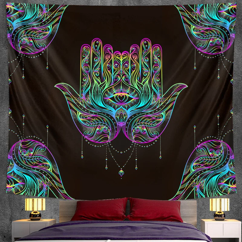 

Psychedelic Lucky Hand Home Decor Tapestry Hippie Yoga Mat Mandala Tapestry Aesthetic Room Decor Mural Pared Grande Tapiz Pared