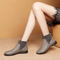 women autumn winter ankle boots ladies fashion knitting leather splicing short booties females casual comfort flat boots