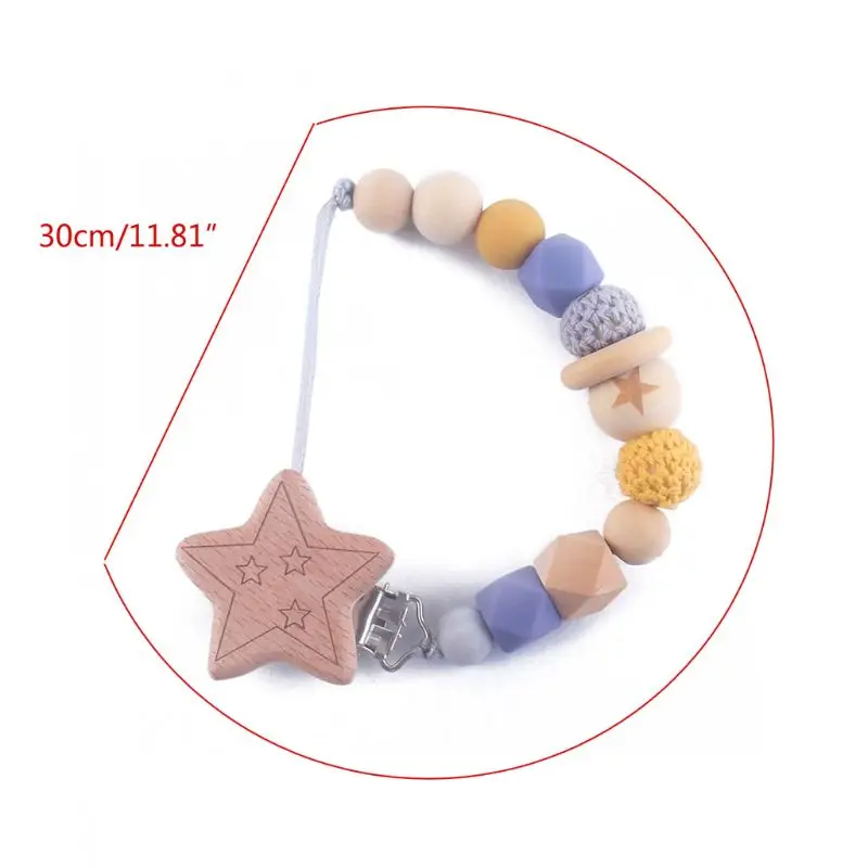 

OOTDTY Wooden Bead Dummy Clip Holder Cute Pacifier Clips Soother Chains Baby Teething Toy for Baby Wholesale Dropshipping