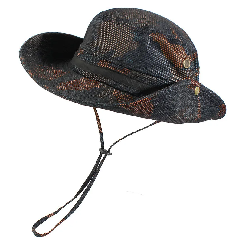 

New Fashion Women Cotton Military Breathable Bucket Hats Jungle Camo Fisherman Hat with Wide Brim Fishing Sunhat Camping Caps