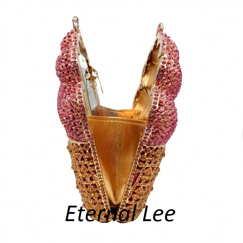 

Famous Design Ice Cream Cone Rainbow Crystal Clutch Women Pink Silver Gold Luxury Diamond Bag Ladies Party Evening Handbag