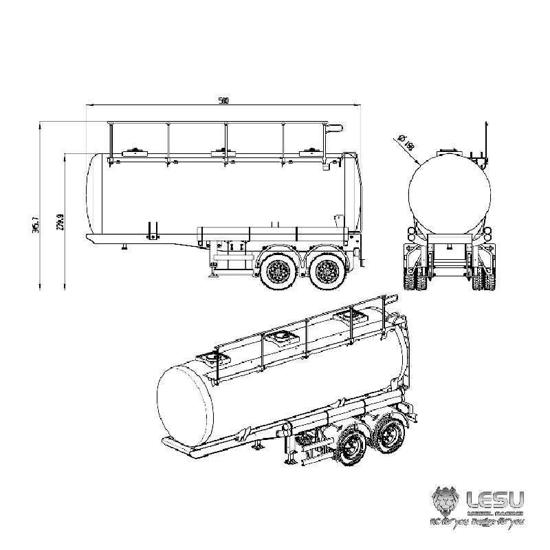 LESU 40 &quot20&quot металлический газовый танкер полу-трейлер для 1/14 Тамия RC грузовик DIY