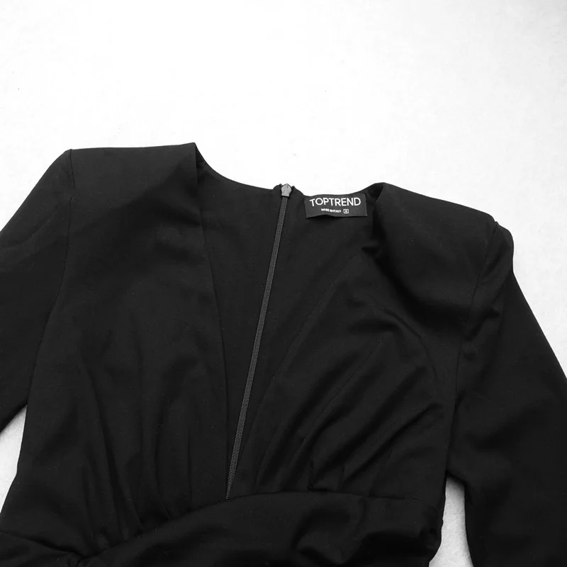 Женское черное платье с v-образным вырезом плиссированное облегающее мини