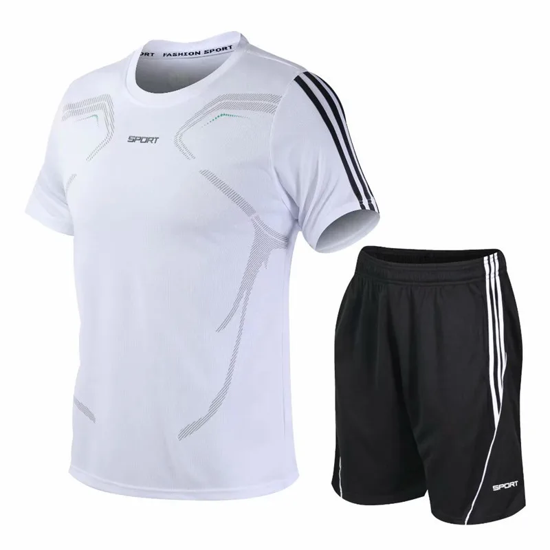 

2021 New Young Breathable Casual Suit Summer Fitness Quick Drying Climbing Sleeve Sport Set Running Spring Big Yards M-5XL