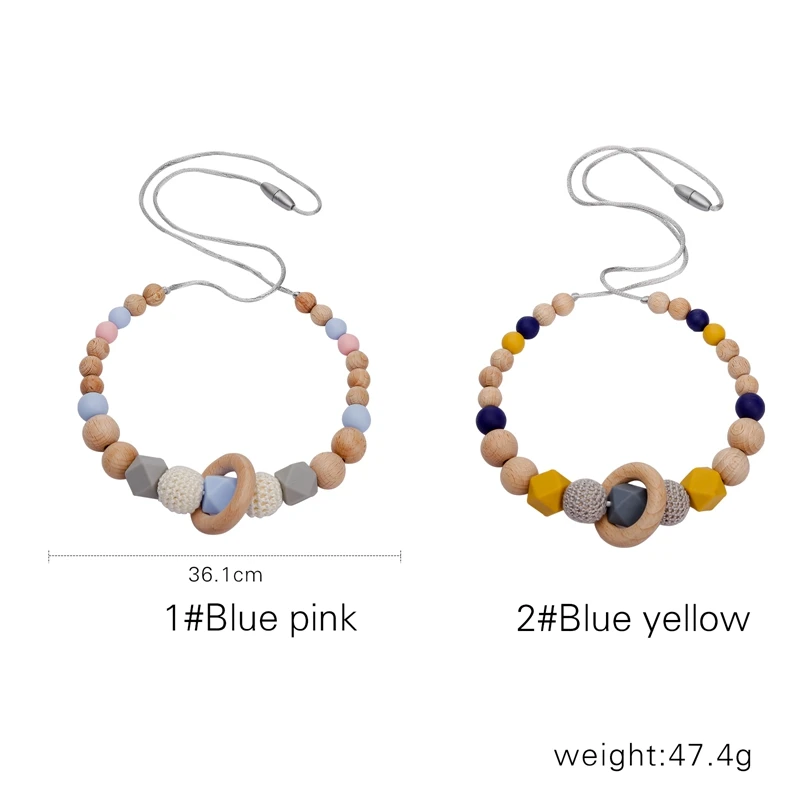 Collar de dentici&oacute;n para beb&eacute;, collar de silicona con anillo de madera, cuentas de grado alimenticio, cadena larga, juguetes de madera, regalo para mordedor para beb&eacute;-1