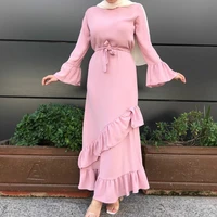 indie fashion muslim abaya elegant dresses party festival maxi dress ladies solid polyester robe women autumn spring dress 2021