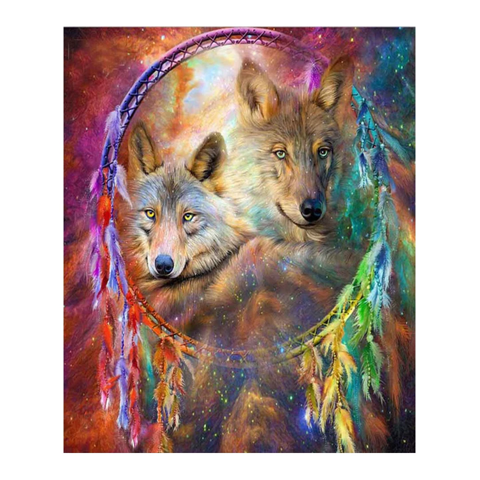 Перо Ловец снов Волк полная дрель 5D DIY алмазная живопись животные Алмазная