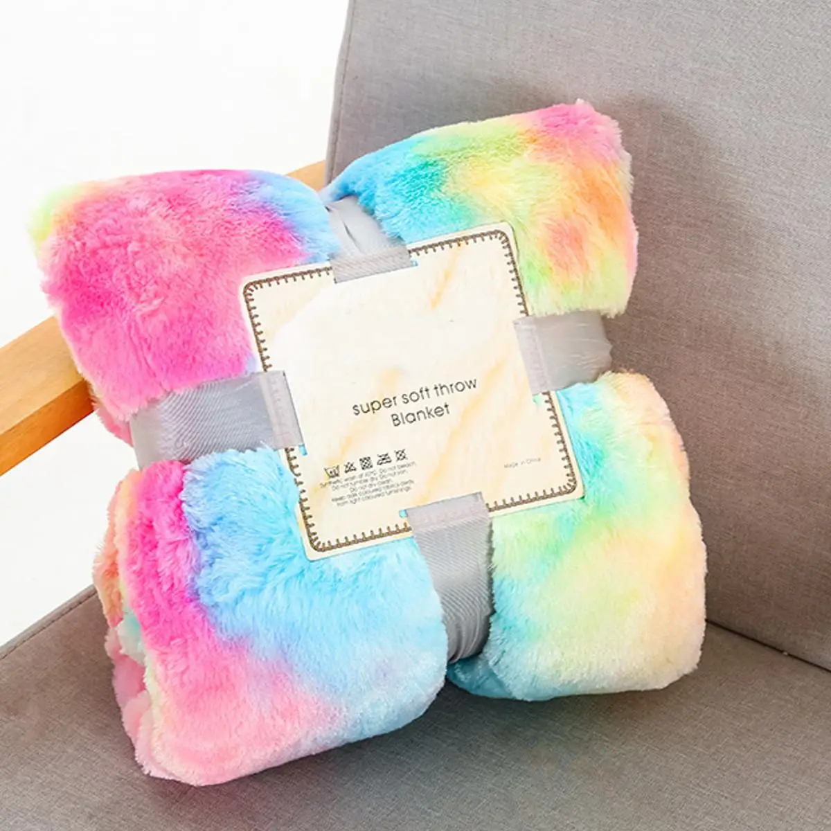 

Fluffy Super Soft Warm Rainbow Color Large Fleece Plush Sofa Blanket Cover Toddler Adult Bbedding Quilt Blanket 130/200CM