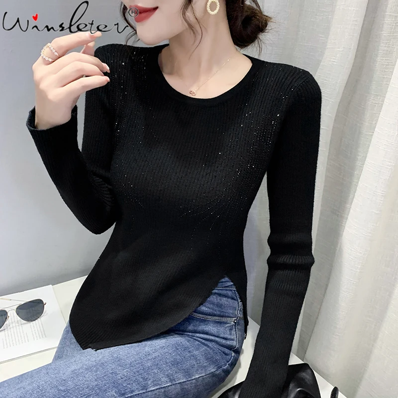 Женский трикотажный свитер с круглым вырезом на осень/зиму | Женская одежда