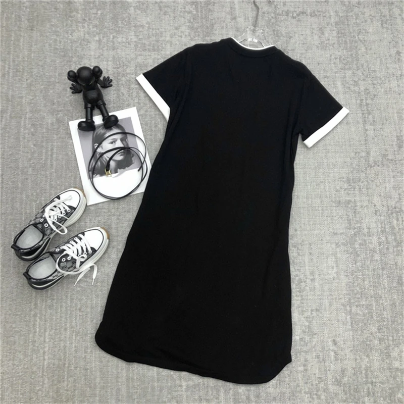 

2021 Summer New Round Neck Printed Dress Women's Fashion Slim Hedging Contrasting Color Pocket Letter Embroidered T-Shirt Skirt