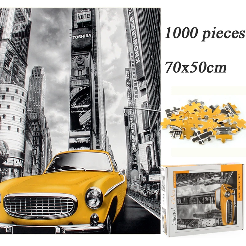 

70x50 cm Jigsaw Puzzle 1000 Pieces Puzzles Toys for Adults Assembling Picture Paper Puzzles New York City Yellow Cab