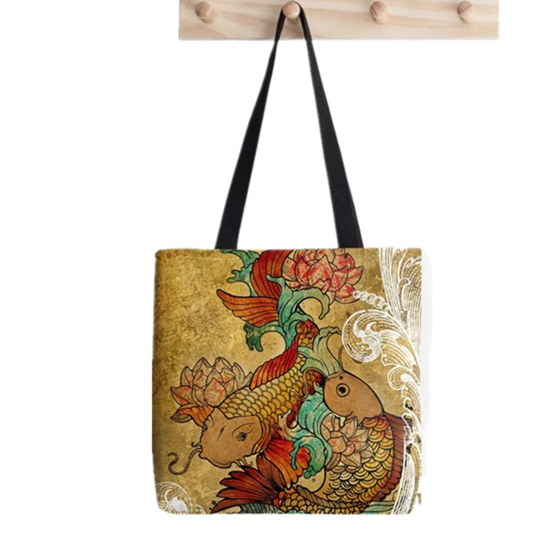 

Women shopper pretty Koi version Printed Kawaii Bag Harajuku Shopping Canvas Shopper Bag girl handbag Tote Shoulder Lady Bag