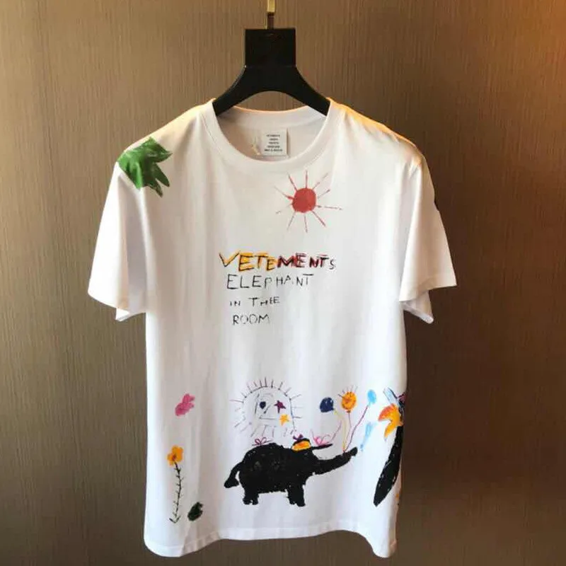 

Newest Vetements T Shirt Colorful Elephant Cartoon Graffiti tshirts Men Women Best Quality Cotton Summer Short Sleeve Tops Tee