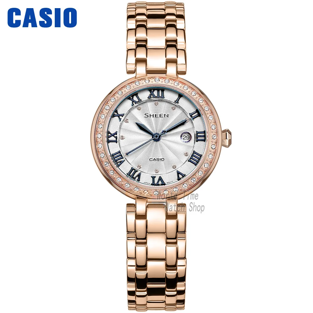 SHE4034PG7A-1 Часы Casio SHEEN женские часы Swarovski Crystal топ класса люкс комплект 50м Водонепроницаемые кварцевые женские часы женские Розовое золото Подарки Часы Спортивные часы relogio feminino reloj mujer montre homme bayan - Цвет: SHE4034PG7A-1