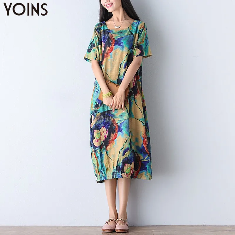 YOINS женское платье 2020 винтажное до середины икры с цветочным принтом свободное