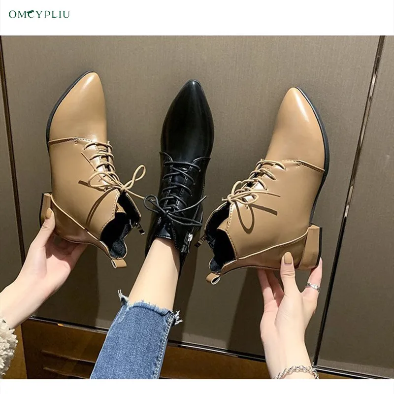 

Women Shoes 2021 Pumps Fashion Luxury Design Ladies High Heel Pointed Plus Size 40 Woman Lace-up PU Leather Shoes zapatos mujer