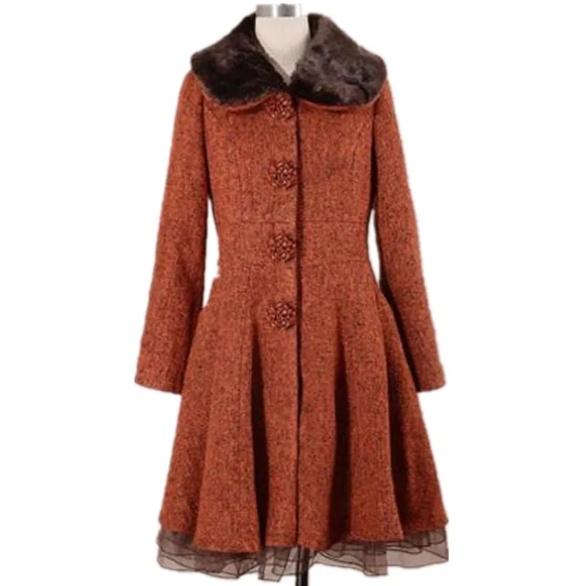 

Winter New Arrival Slim Long-Sleeve Wool Jacket Women Plus Size 3XL Single Breasted Woolen Coats With Fur Collar