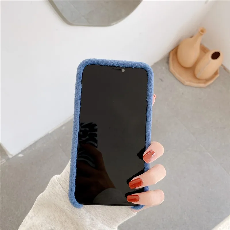 

simple Plush winter Lamb wool female Phone Cover Case For Iphone X 11 12 mini pro Xs Max Xr 10 8 7 Plus Luxury Soft Coque Fundas