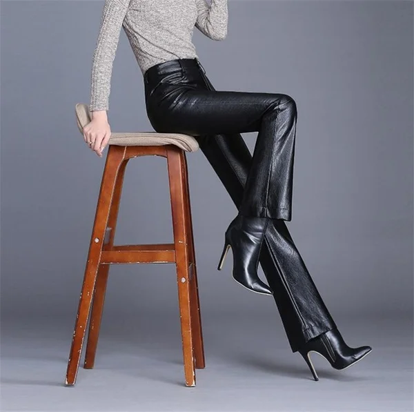 

Leather Pants Women's New Casual Wild Pants High Waist Drooping Flared Pants Trousers Slim Pants