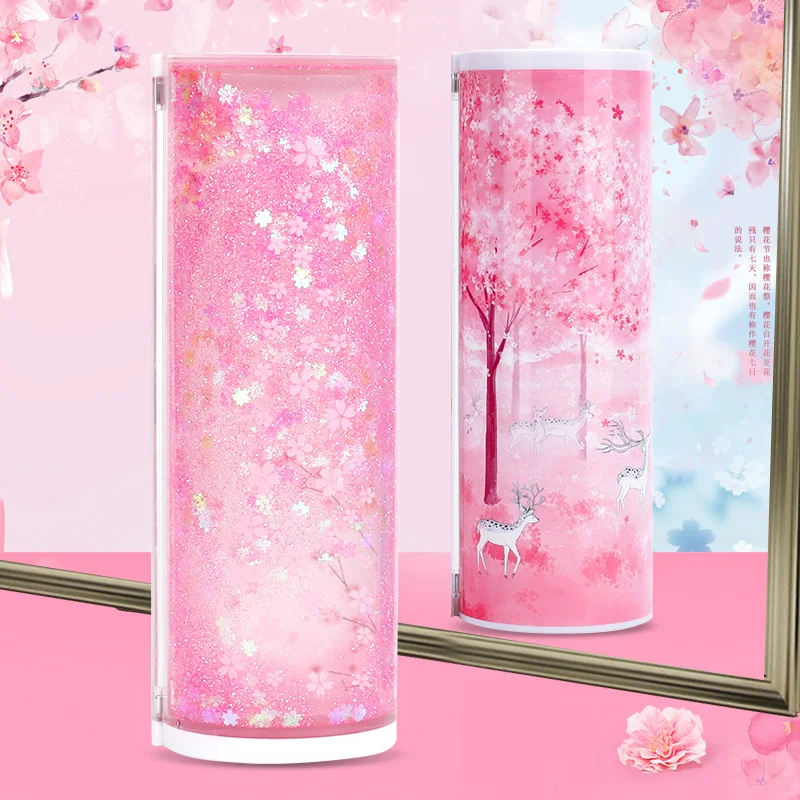 Розовый чехол для карандашей Newmebox милый пластиковый пенал девочек с опавшим