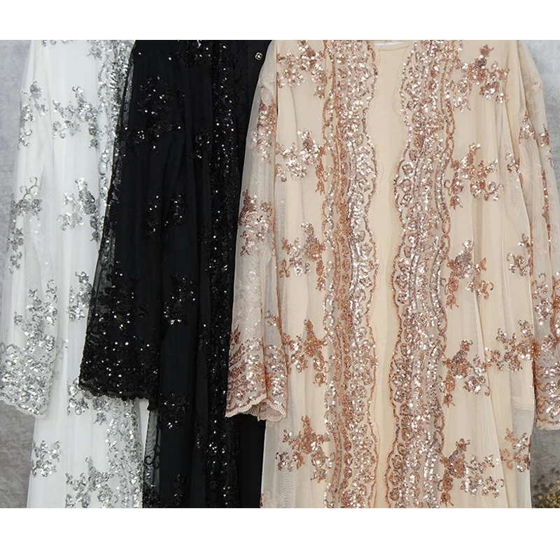 

Floral Sequin Abaya Kimono Cardigan Hijab Muslim Dress Turkish Islamic Clothing Abayas For Women Dubai Kaftan Robe Islam Caftan