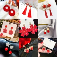 wholesale red multiple style earrings women simple fashion acrylic resin geometric drop earrings chinese style spring festival